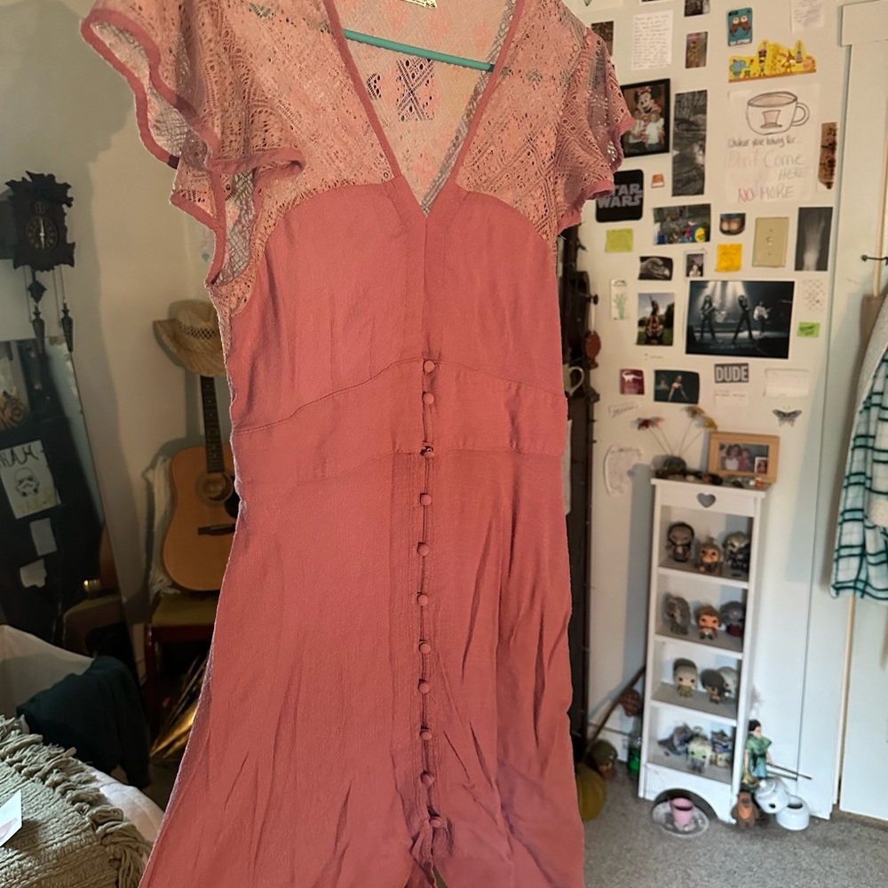 Free People- Elegant Pink Lace Dress